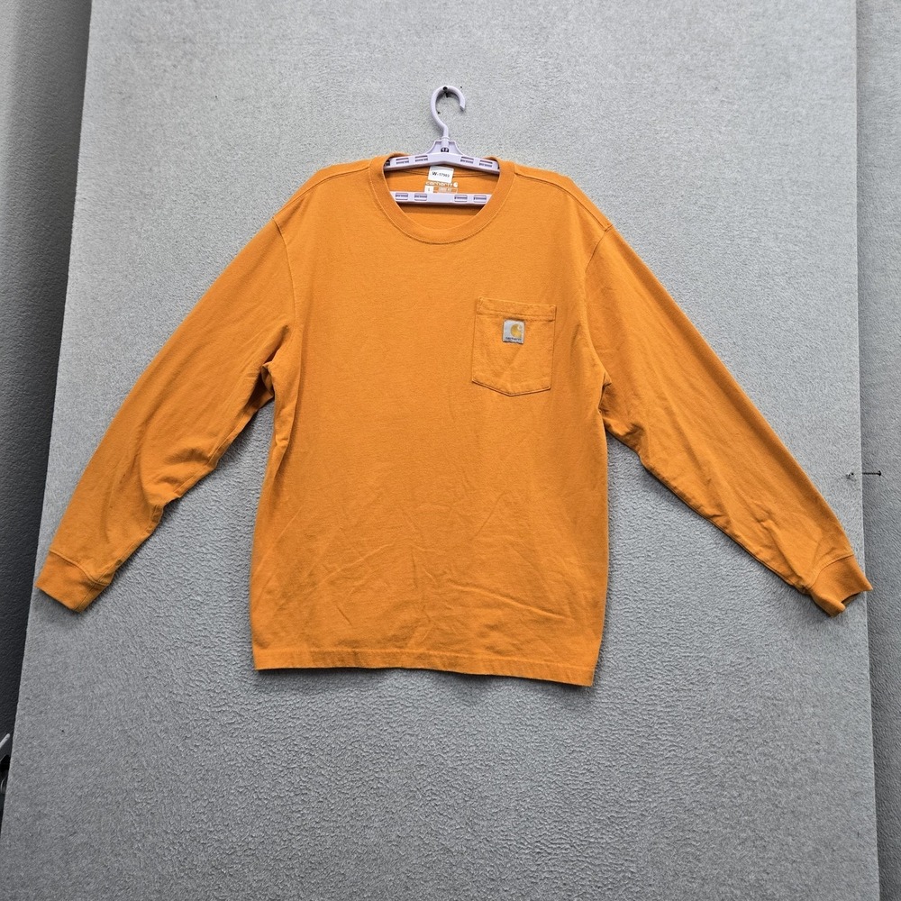 Carhartt Men Shirt L Orange K126 Dearborn Loose Long Sleeve Logo Crew Neck